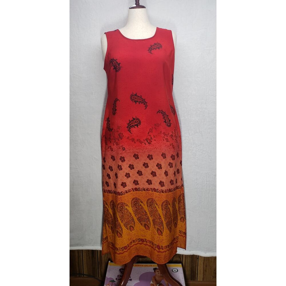 Title: Vintage 90s Kathie Lee Paisley Maxi Dress L Red Boho Grunge Fairy